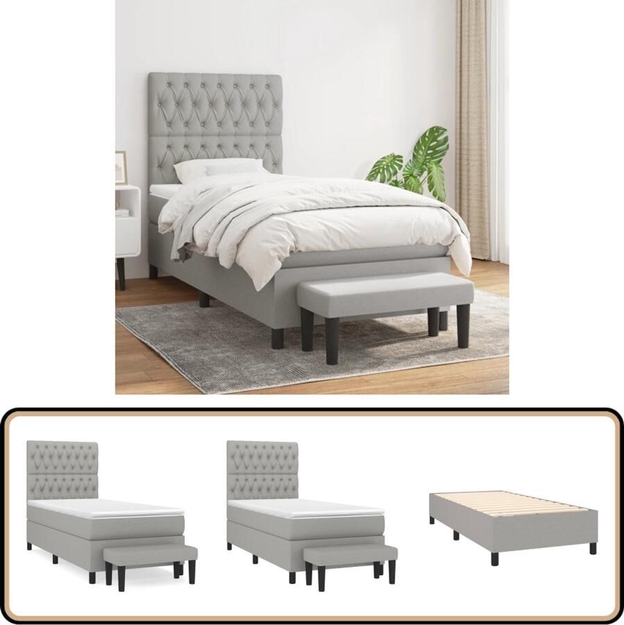 VidaXL Boxspring met matras Lichtgrijs 90x190 cm Boxspringbed Boxspring Tweepersoonsbed Slaapkamerinrichting Bed Kopen Ligcomfort Pocketveermatras Grijs Bed Modern Bed Budget Vriendelijk