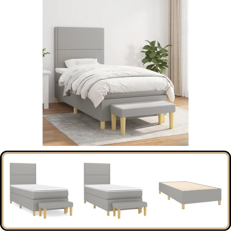 VidaXL Boxspring met matras Lichtgrijs 90x190 cm Boxspringbed Boxsprings Slaapkamerinrichting Tweepersoonsbed Grijs Bed
