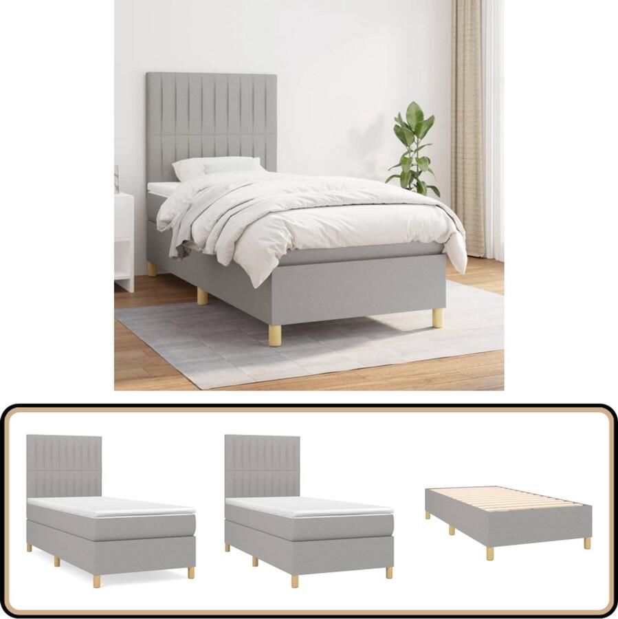 VidaXL Boxspring met matras Lichtgrijs 90x190 cm Boxspringbed Pocketvering Slaapkamer Meubilair Tweepersoonsbed Grijs Bed