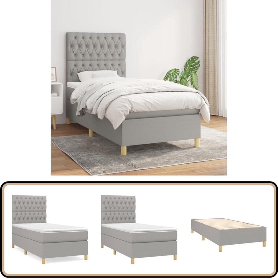 VidaXL Boxspring met matras Lichtgrijs 90x190 cm Boxspringbed Slaapcomfort Pocketvering Grijs Bed Tweepersoons Bed King Size Bed Slaapkamer Meubels