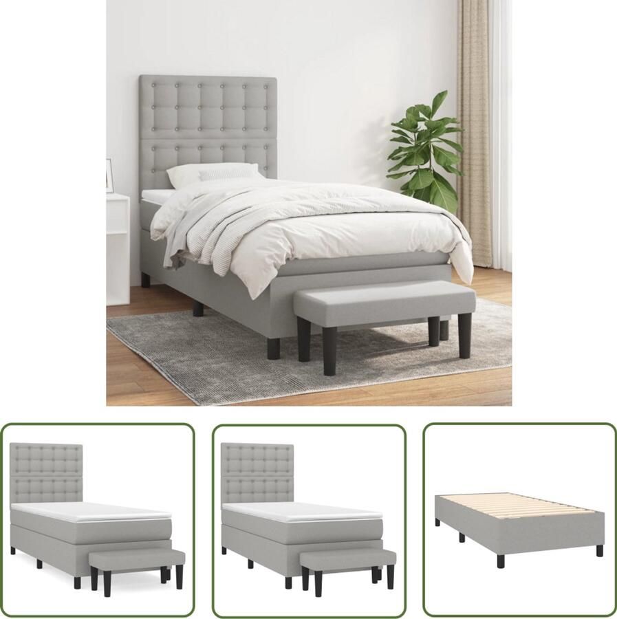 VidaXL Boxspring met Matras Lichtgrijs 90x190 cm Boxspringbed Slaapcomfort Pocketvering Middenhard Grijs Tweepersoonsbed Hoofdbord Bank