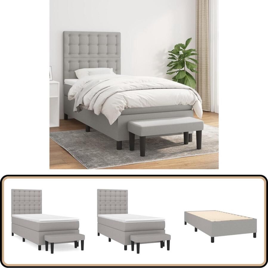 VidaXL Boxspring met matras lichtgrijs 90x200 cm Boxspring Slaapcomfort Nachtmeubilair Hoofdboard Pocketveermatras Stof Licht Grijs