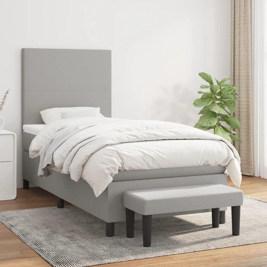 VidaXL Boxspring met matras Lichtgrijs 90x200 cm Boxspringbed Boxspring Bed Slaapcomfort Matras Hoofdbord Bedroom Furniture Grijs - Foto 2