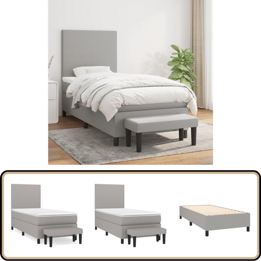 VidaXL Boxspring met matras Lichtgrijs 90x200 cm Boxspringbed Boxspring Bed Slaapcomfort Matras Hoofdbord Bedroom Furniture Grijs