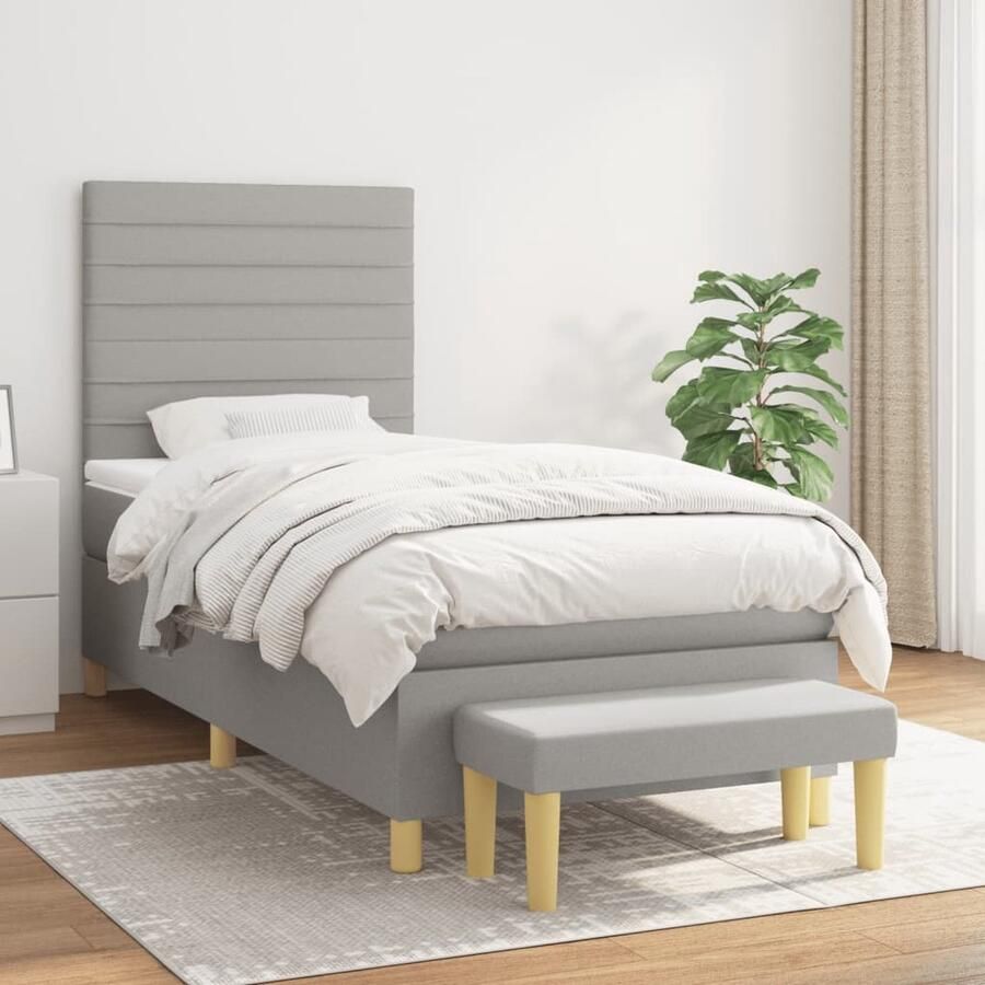 VidaXL Boxspring met matras Lichtgrijs 90x200 cm Boxspringbed Boxspring Slaapkamerinrichting Tweepersoonsbed Grijs Bed Pocketed Veren Matras Luxe Bed Stapelbare Bedbank - Foto 2
