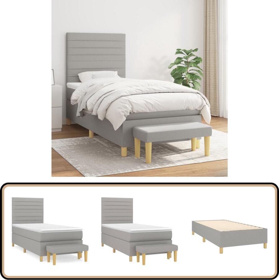 VidaXL Boxspring met matras Lichtgrijs 90x200 cm Boxspringbed Boxspring Slaapkamerinrichting Tweepersoonsbed Grijs Bed Pocketed Veren Matras Luxe Bed Stapelbare Bedbank