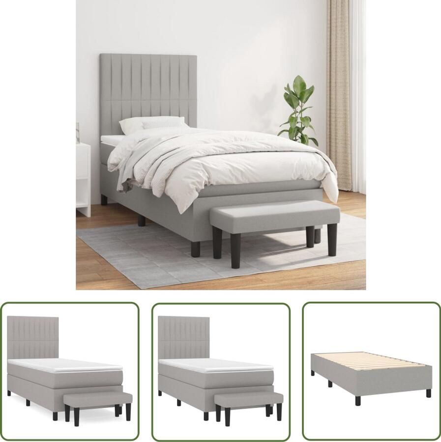 VidaXL Boxspring met matras Lichtgrijs 90x200 cm Boxspringbed Boxspring Slaapkamerinrichting Tweepersoonsbed Grijs Bed Pocketed Spring Mattress Middenhard Matras Bedbank