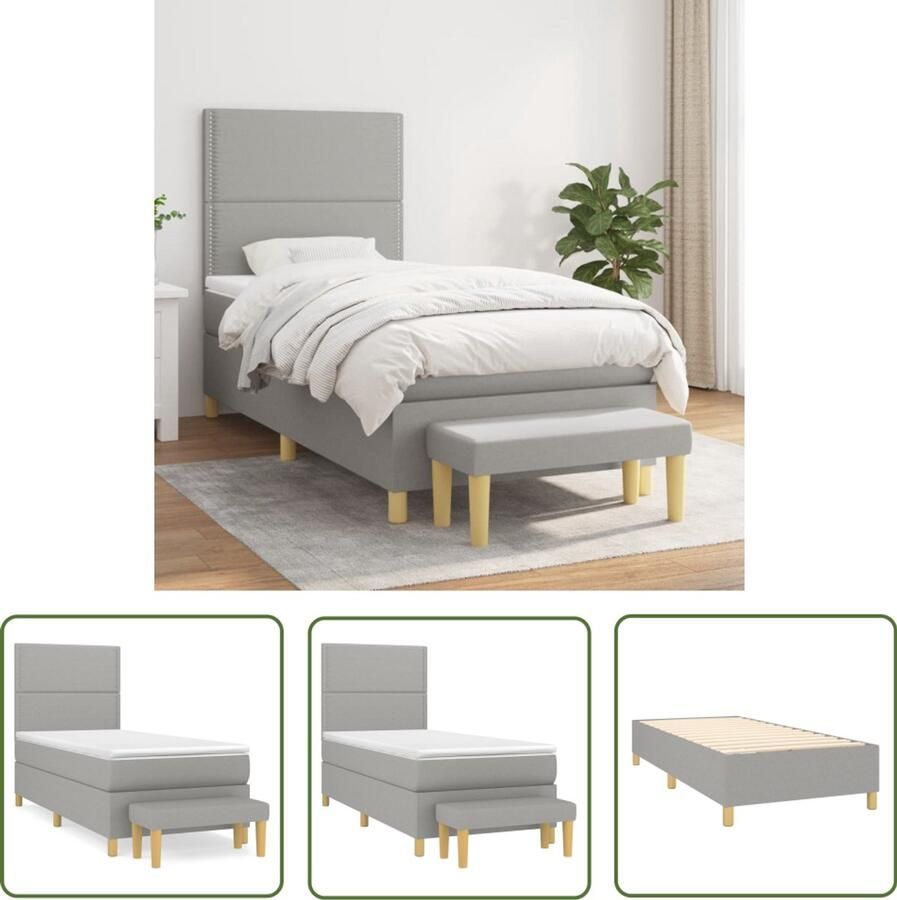 VidaXL Boxspring met matras lichtgrijs 90x200 cm Boxspringbed Boxspring Tweepersoonsbed Bed Frame Grijs Bed Pocketed Spring Mattress Adjustable Headboard Bedroom Furniture - Foto 3