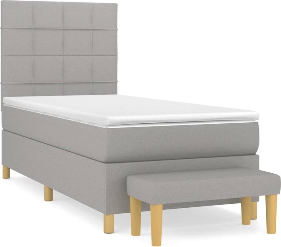 VidaXL Boxspring met matras Lichtgrijs 90x190 cm Boxspringbed Boxspring Slaapkamerinrichting Tweepersoonsbed Grijs Bed - Foto 3