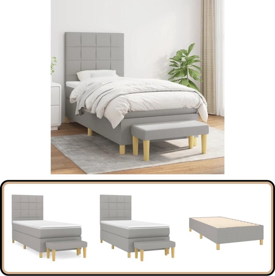 VidaXL Boxspring met matras Lichtgrijs 90x200 cm Boxspringbed Boxsprings Tweepersoonsbed Bed Frame Grijs Bed Pocketed Spring Mattress Medium Firm Mattress Bedroom Furniture