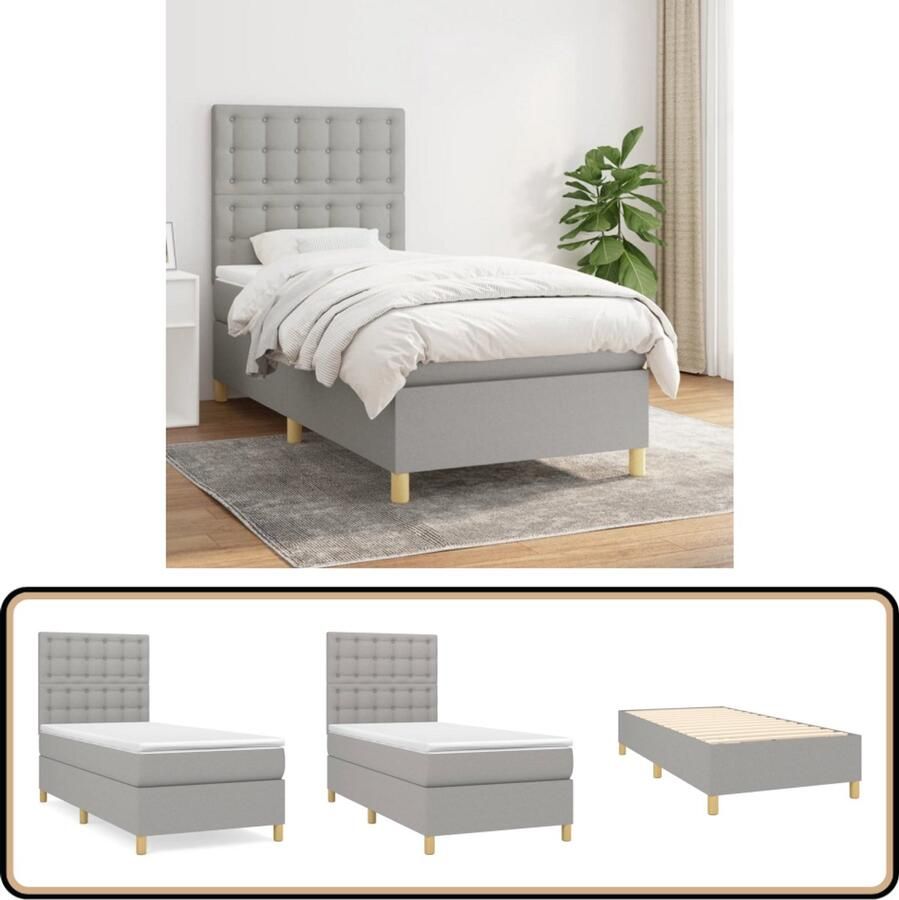VidaXL Boxspring met matras Lichtgrijs 90x200 cm Boxspringbed Pocketvering Slaapkamer Meubilair Tweepersoonsbed Grijs Bed Met Hoofdbord Boxspring