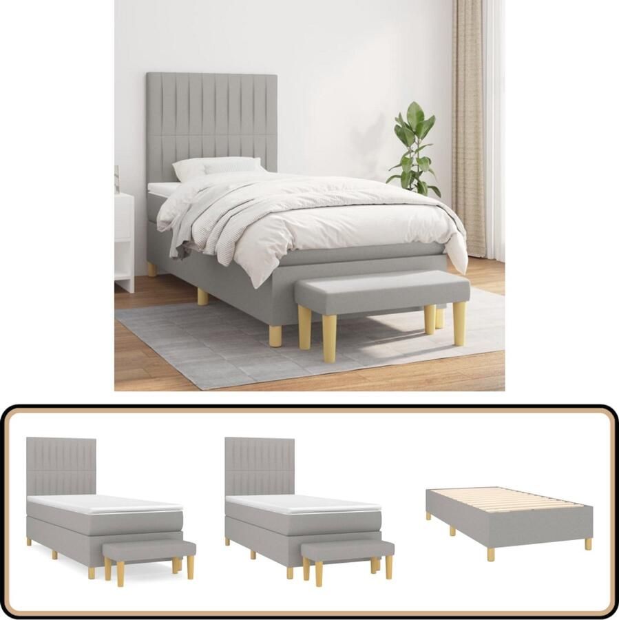 VidaXL Boxspring met matras Lichtgrijs 90x200 cm Boxspringbed Slaapcomfort Pocketveermatras Middenhard Grijs Designbank