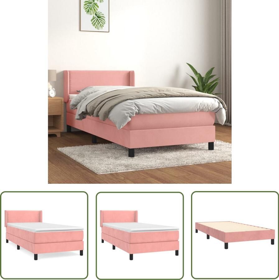 VidaXL Boxspring Fluweel Roze 90x200 cm Boxspringbed Fluweel Bed Roze Bed Tweepersoonsbed Boxspring Slaapkamer Meubilair Pocketed Spring Mattress - Foto 2