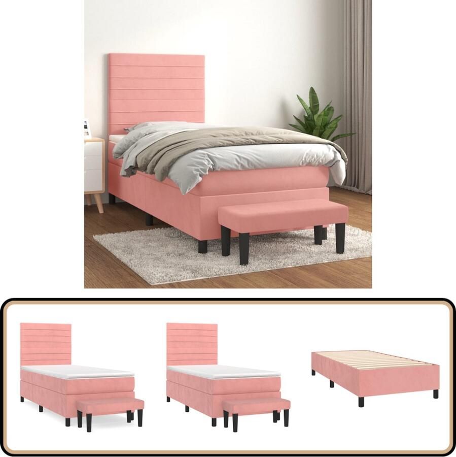 VidaXL Boxspring met matras Roze 90x200 cm Boxspring Bed Comfortabel Bed Velvet Bed Rosé Bed Tweepersoons Bed Pocketed Spring Mattress Middenhard Matras Stapelbare Bank