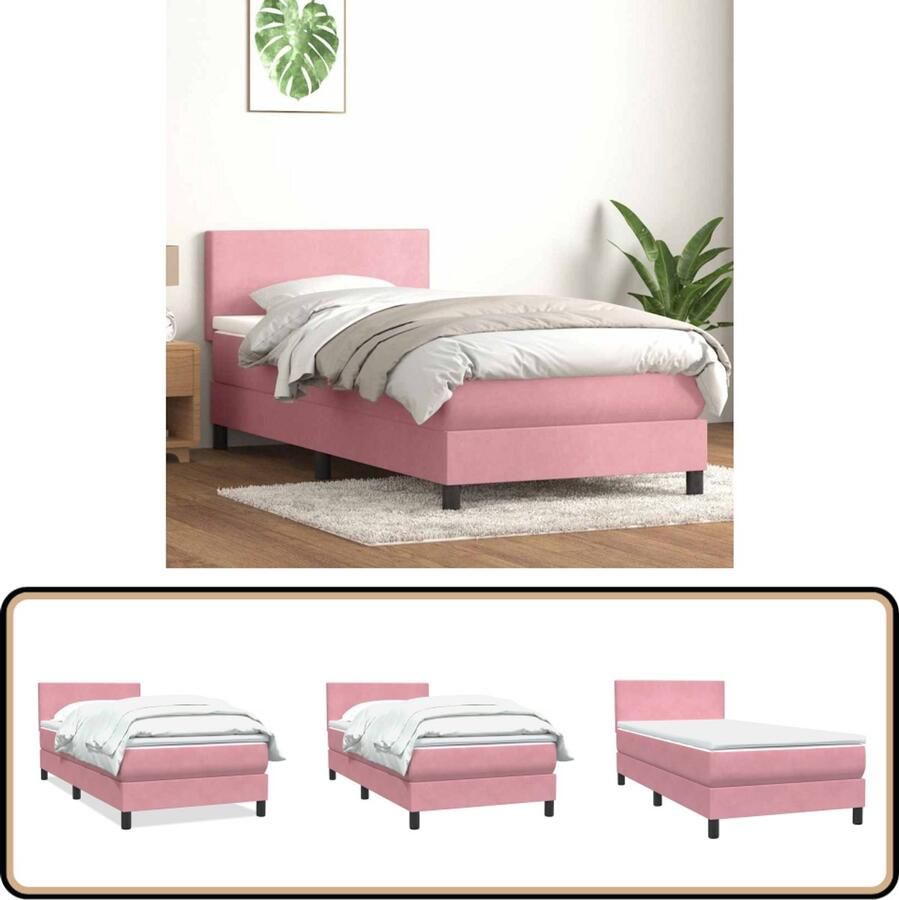 VidaXL Boxspring met Matras Roze Fluweel 80x220cm Boxspring Rooskleurig Fluweel Tweepersoonsbed Boxspring Bed Slaapkamerdecoratie Luxe Bed Comfortabel Bed Complete Boxspring Set Stapelbare Boxspring
