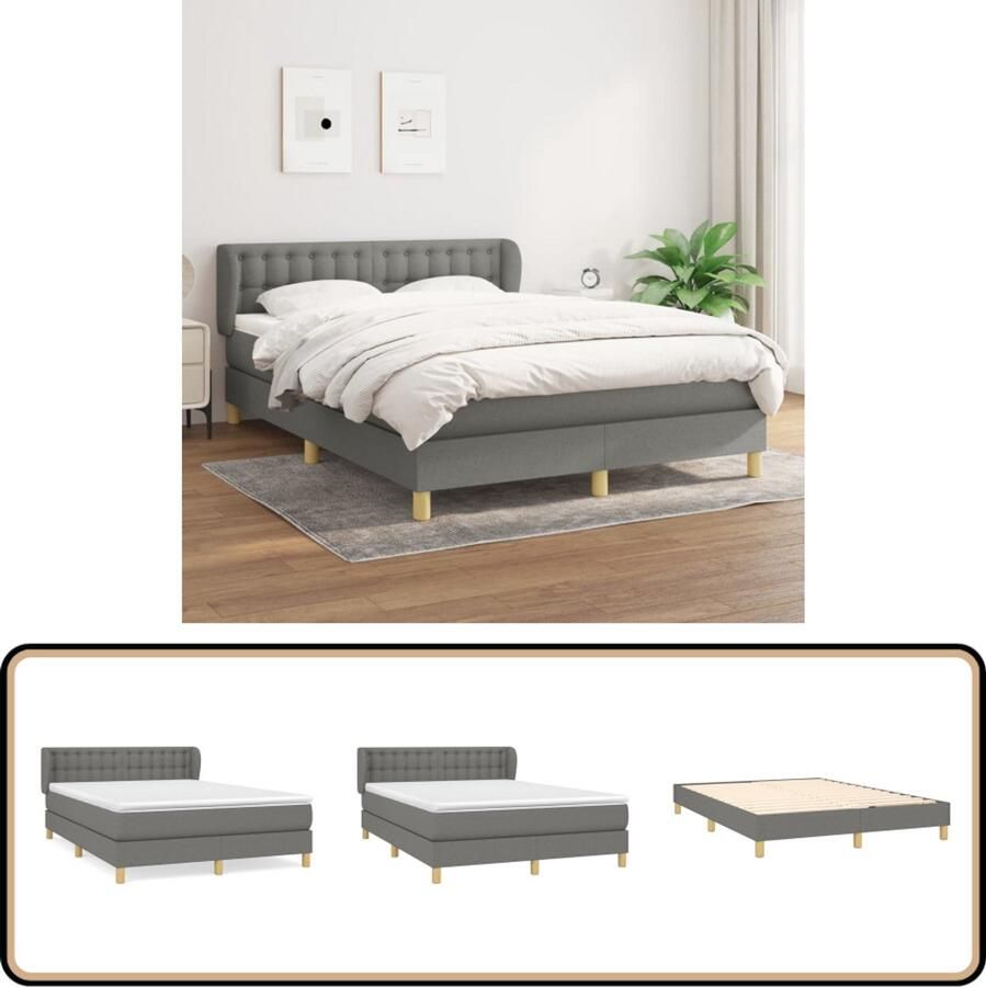 VidaXL Boxspring Donkergrijs 140x200 cm Boxspringbed Donkere Kleuren Tweepersoonsbed Pocketveermatras Middenhard