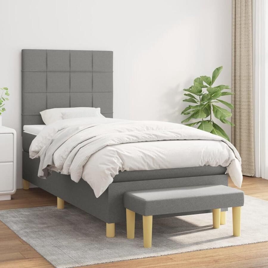 VidaXL Boxspring Met Matras Stof 80x200 cm Boxspringbed Boxspring Donkere Kleuren Tweepersoonsbed Pocketveermatras Middenhard Matras Stapelbare Bedden Hoofdbord Leeshoek Relaxen - Foto 2