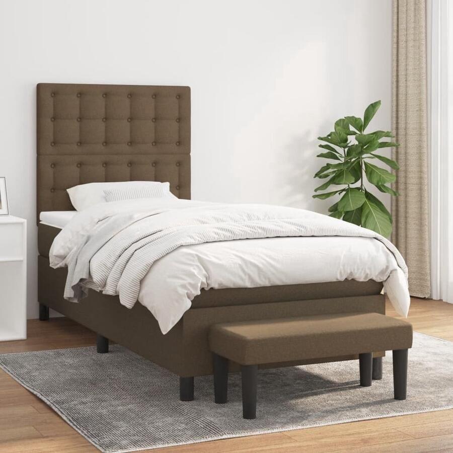 VidaXL Boxspring met Matras Stof 80x200 cm Boxspringbed Boxspring Tweepersoonsbed Donkere Meubels Houten Bed