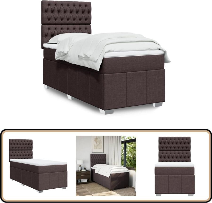 VidaXL Boxspring met matras Stof 90x200 cm Donkerbruin Boxspring Boxspringbed Tweepersoonsbed Donkere Kleur Stoffen Hoofdeinde