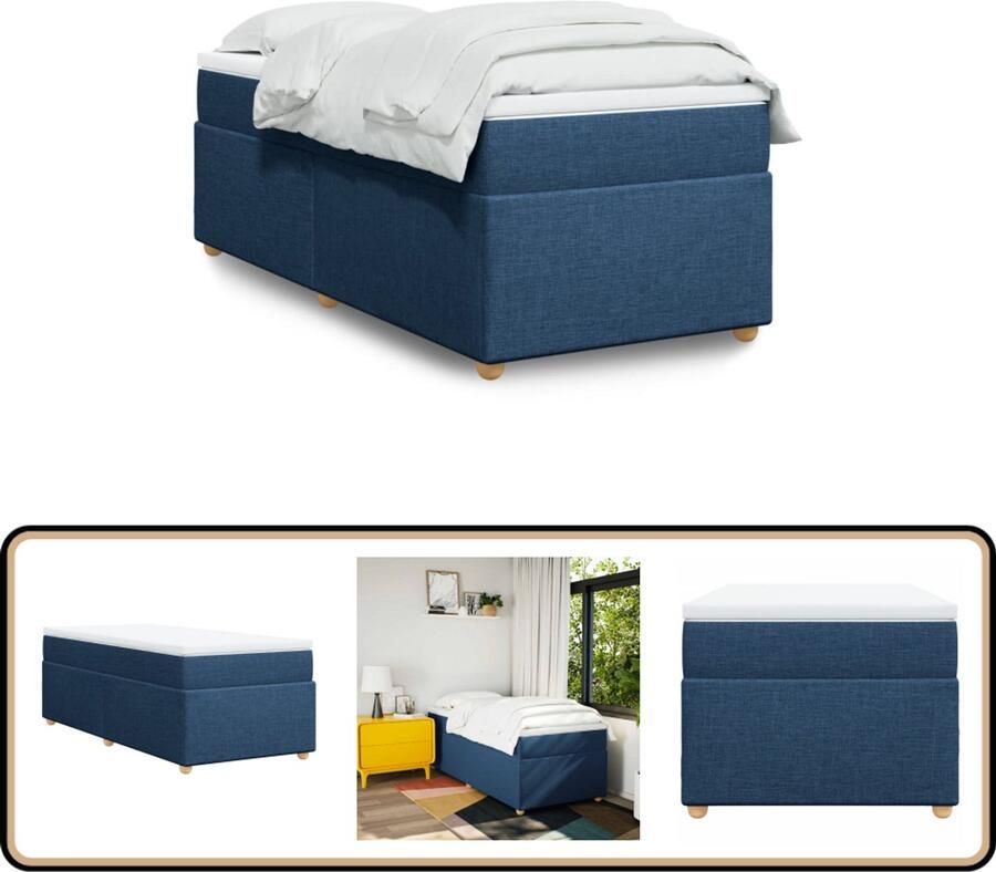 VidaXL Boxspring met matras stof blauw 100x200 cm