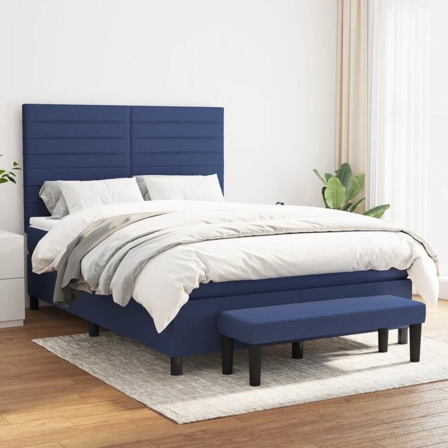 VidaXL Boxspring met matras Stof Blauw 140x200 cm Boxspringbed Boxsprings Slaapkamerinrichting Tweepersoonsbed Blauwe Beddengoed Pocketed Verenmatras Verstelbare Hoofdbord Duurzame Materialen - Foto 2