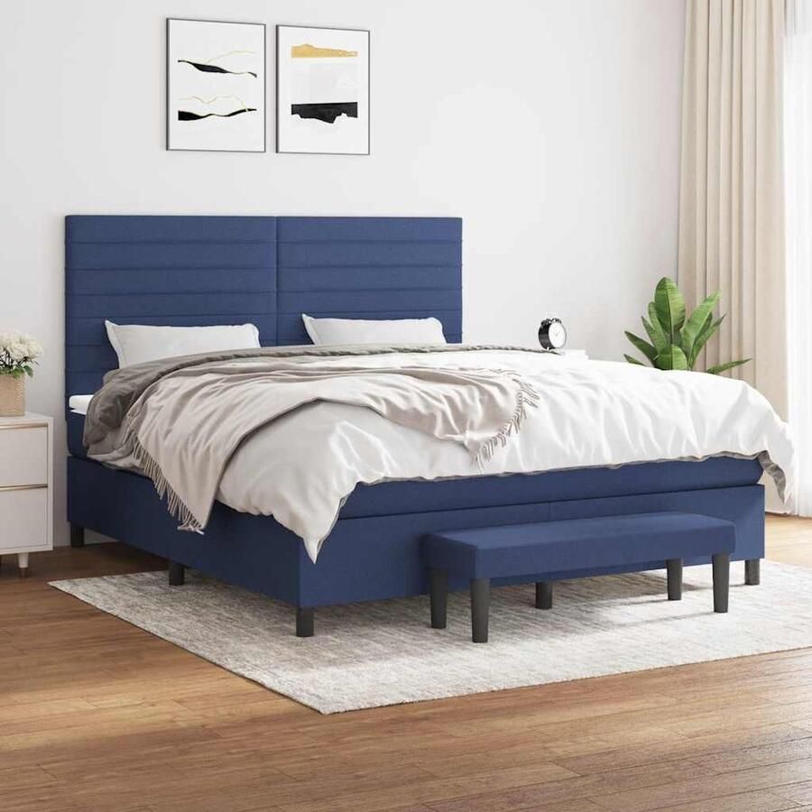 VidaXL Boxspring met matras Stof Blauw 180x200 cm Boxspringbed Boxspring Bed Frame Tweepersoonsbed Blauwdruk Slaapkamerinrichting Luxe Bed Comfort - Foto 2