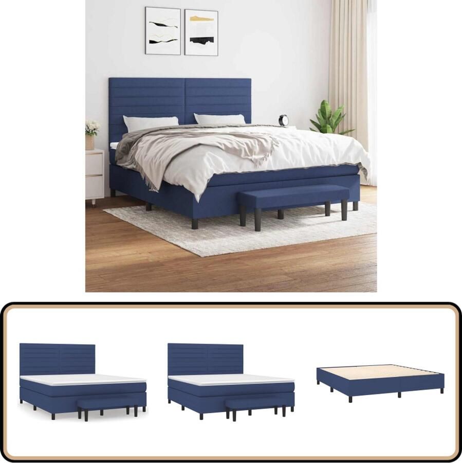 VidaXL Boxspring met matras Stof Blauw 180x200 cm Boxspringbed Boxspring Bed Frame Tweepersoonsbed Blauwdruk Slaapkamerinrichting Luxe Bed Comfort
