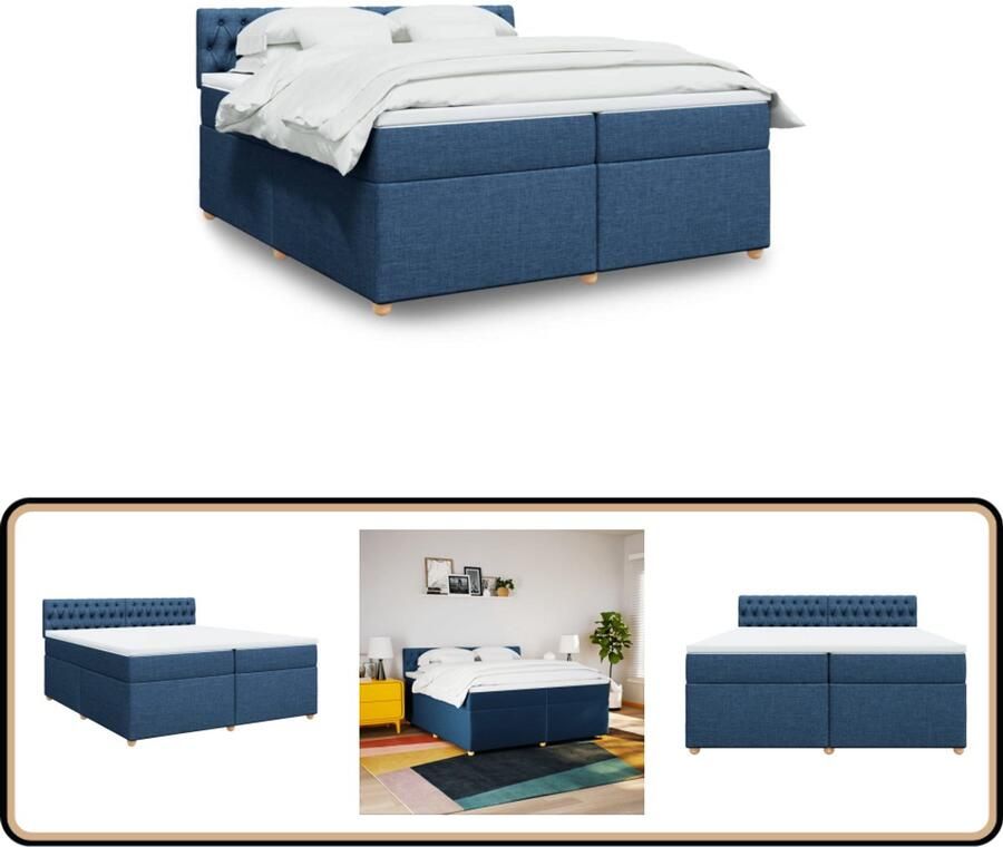 VidaXL Boxspring met matras stof blauw 200x200 cm Boxspring Matras Slaapcomfort Bedroom Furniture Tweepersoonsbed