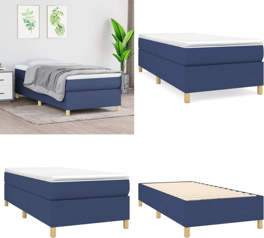 The Living Store Boxspringbed Blauw 203 x 83 x 118 128 cm Pocketvering matras Middelharde ondersteuning Huidvriendelijk topmatras Multifunctioneel bankje Boxspringbed Boxspring Tweepersoonsbed Slaapcomfort Matras - Foto 4