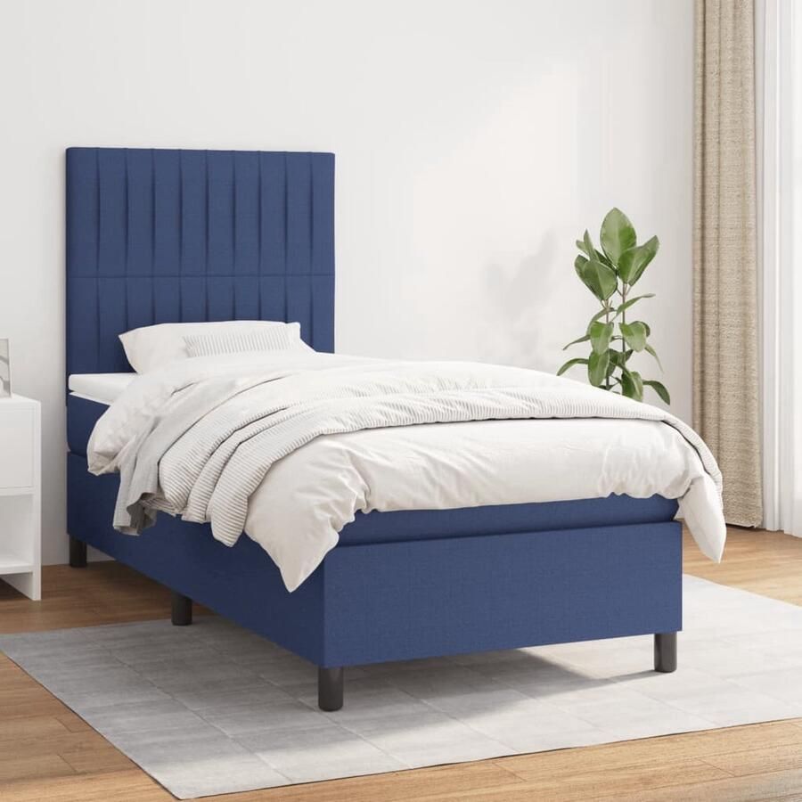 VidaXL Boxspring met matras Stof Blauw 80x200 cm Boxspringbed Boxspring Bed Slaapkamerinrichting Slaapcomfort Pocketvering Matras Hoofdbord Blauwdruk