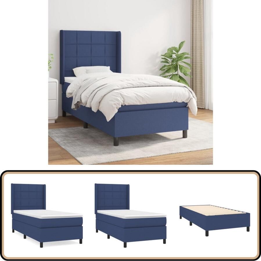 VidaXL Boxspring met Matras Stof Blauw 90x190 cm Boxspringbed Boxspring Slaapkamerinrichting Tweepersoonsbed Pocketveermatras