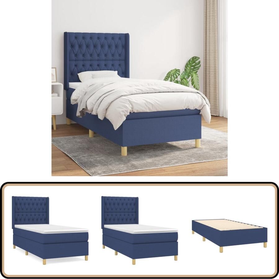 VidaXL Boxspring Blauw 100x200 cm Inclusief Matras Boxspringbed Boxspring Slaapcomfort Tweepersoonsbed Bed Frame Houten Bed Lederen Bed King Size Bed Queen Size Bed