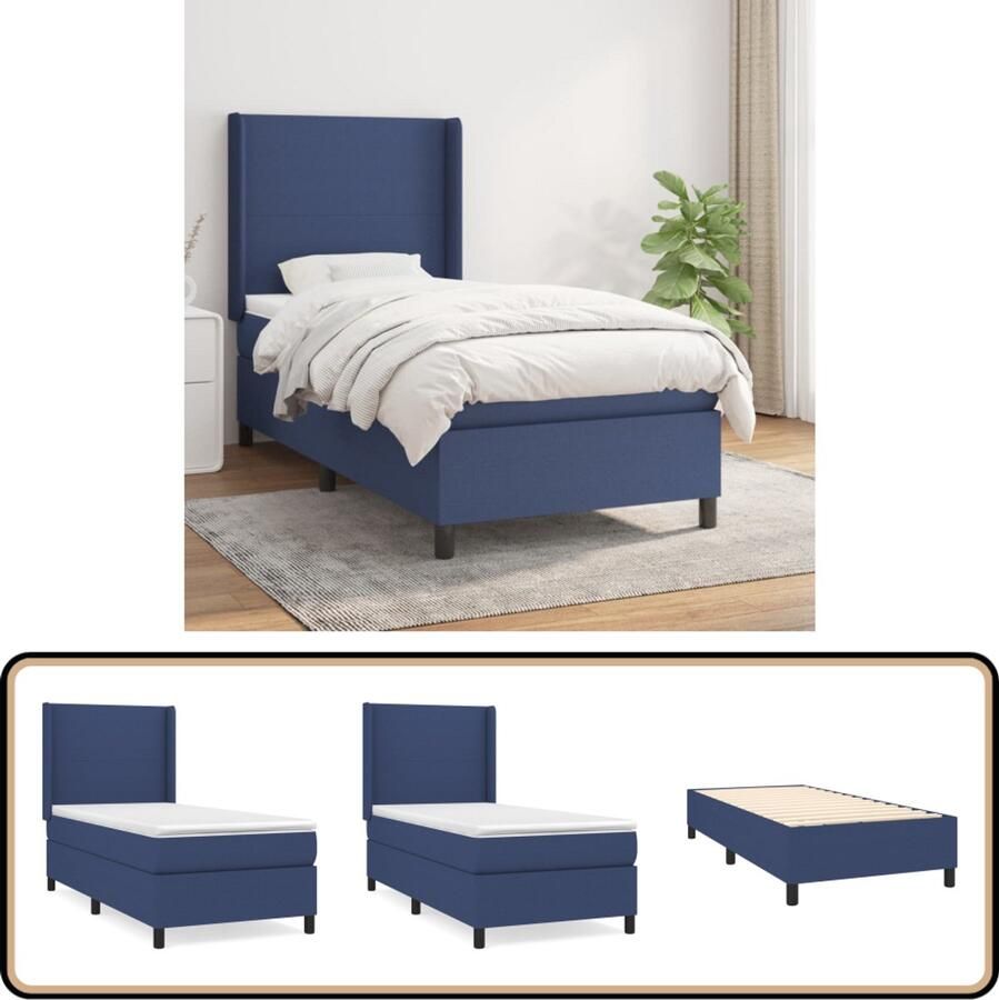 VidaXL Boxspring met matras Stof Blauw 90x200 cm Boxspringbed Boxspring Slaapkamer Tweepersoonsbed Pocketveermatras Medium Hard Blauwe Beddengoed