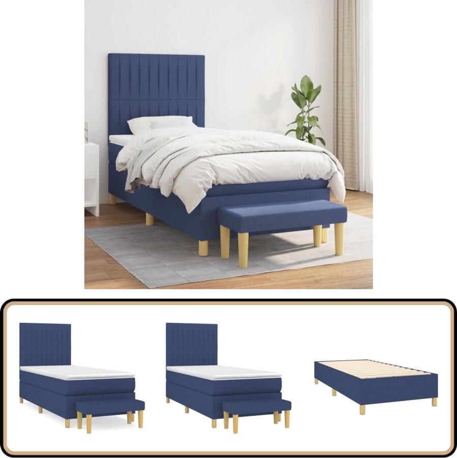 VidaXL Boxspring met matras Stof Blauw 90x200 cm Boxspringbed Boxspring Slaapkamerinrichting Tweepersoonsbed Blauwe Bedden Pocketveermatras Middelhard Matras Stapelbare Bedbank