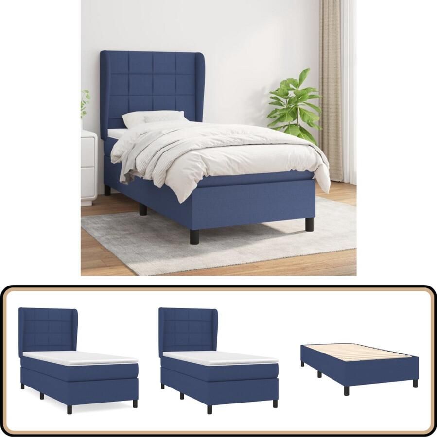 VidaXL Boxspring met matras stof blauw 90x200 cm Boxspringbed Boxspring Slaapkamerinrichting Tweepersoonsbed Blauwe Bed