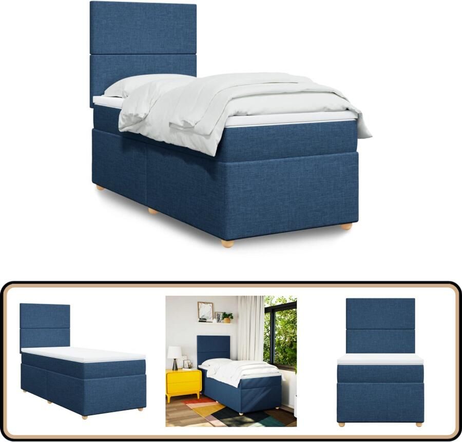 VidaXL Boxspring met matras Stof Blauw 90x200 cm Boxspringbed Slaapcomfort Boxspring Tweepersoonsbed Matras