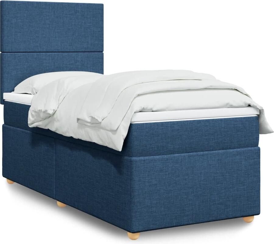 VidaXL Boxspring met matras Stof Blauw 90x200 cm Boxspringbed Slaapcomfort Boxspring Tweepersoonsbed Matras - Foto 2