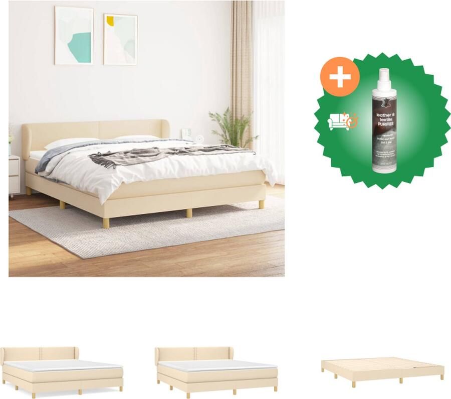 VidaXL Boxspring met matras stof crèmekleurig 160x200 cm Bed Inclusief Reiniger