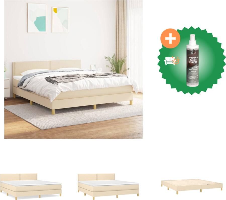 VidaXL Boxspring met matras stof crèmekleurig 160x200 cm Bed Inclusief Reiniger