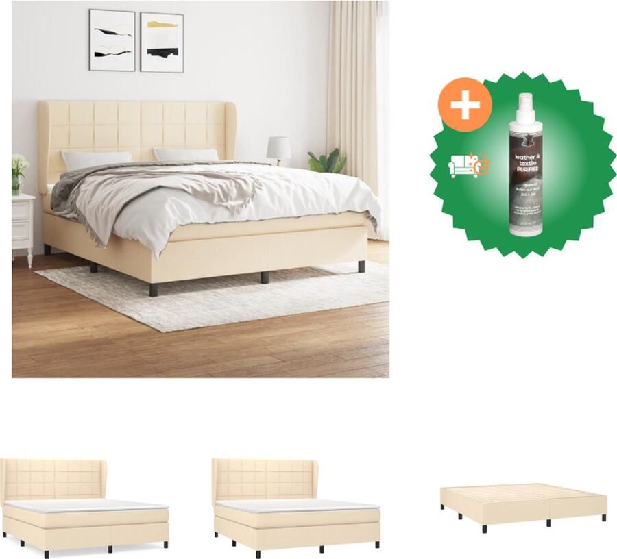 VidaXL Boxspring met matras stof crèmekleurig 160x200 cm Bed Inclusief Reiniger