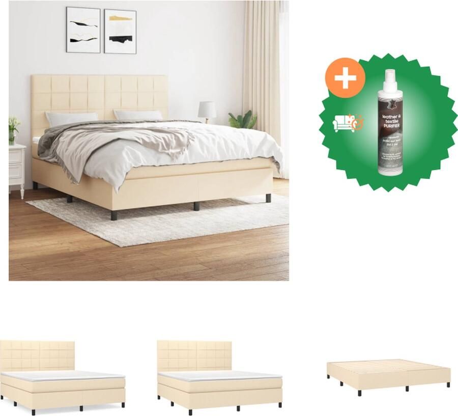 VidaXL Boxspring met matras stof crèmekleurig 160x200 cm Bed Inclusief Reiniger