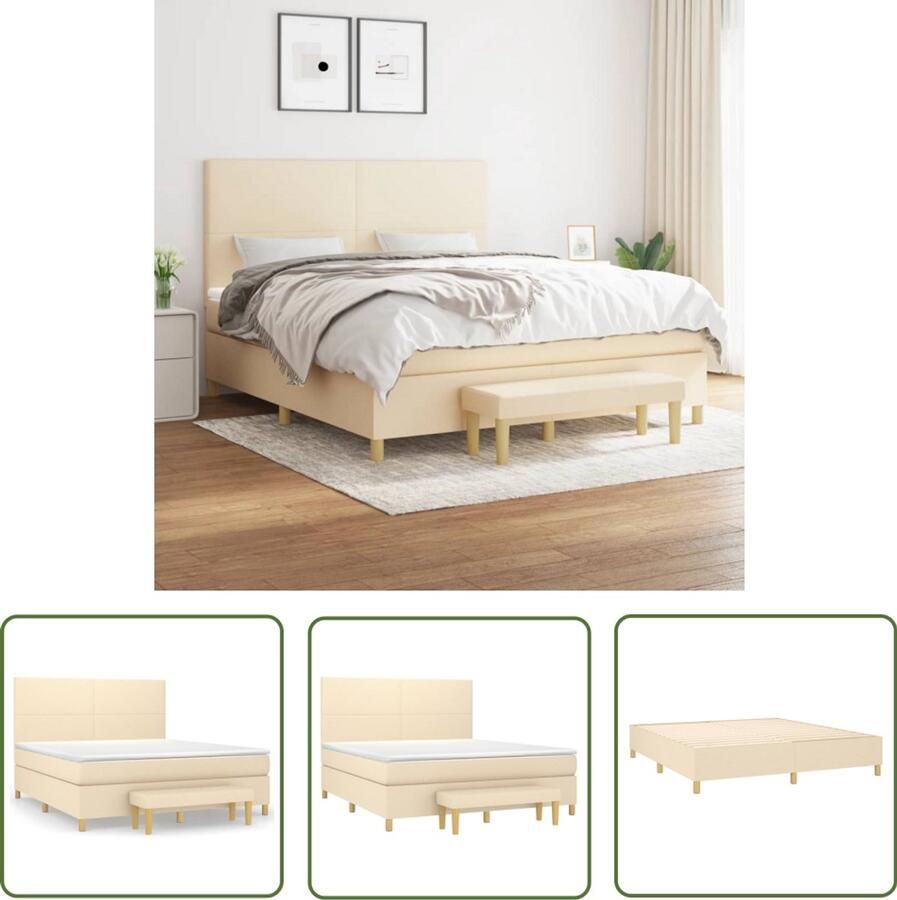 VidaXL Boxspring met Matras Stof crèmekleurig 160x200 cm Boxspringbed Slaapcomfort Pocketvering Verstelbare Hoofdbord Creme Kleur