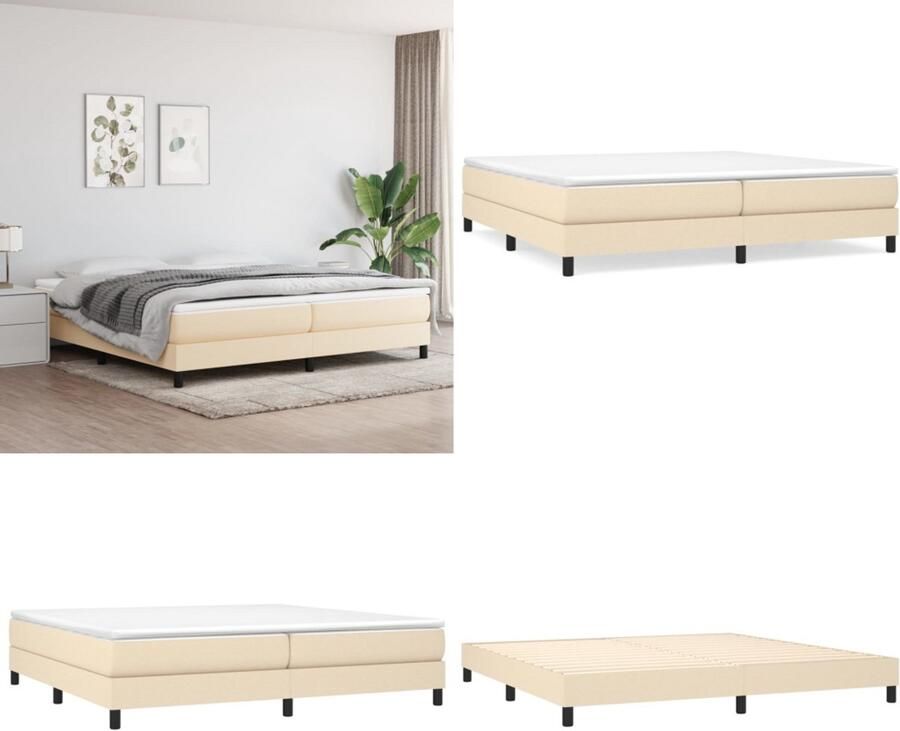 VidaXL Boxspringframe stof crèmekleurig 200x200 cm Boxspringframe Boxspringframes Bed Ledikant - Foto 2
