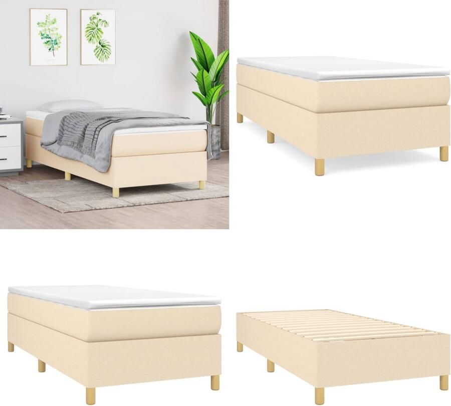VidaXL Bedframe zonder matras 100x200 cm stof crèmekleurig Bedframe Bedframes Slaapmeubel Bedbodem