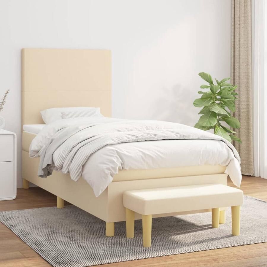 VidaXL Boxspring met Matras Stof crèmekleurig 80x200cm Boxspringbed Boxspring Slaapcomfort Creme Kleurtone Pocketed Veren Matras Bedstede Bedroom Furniture - Foto 2