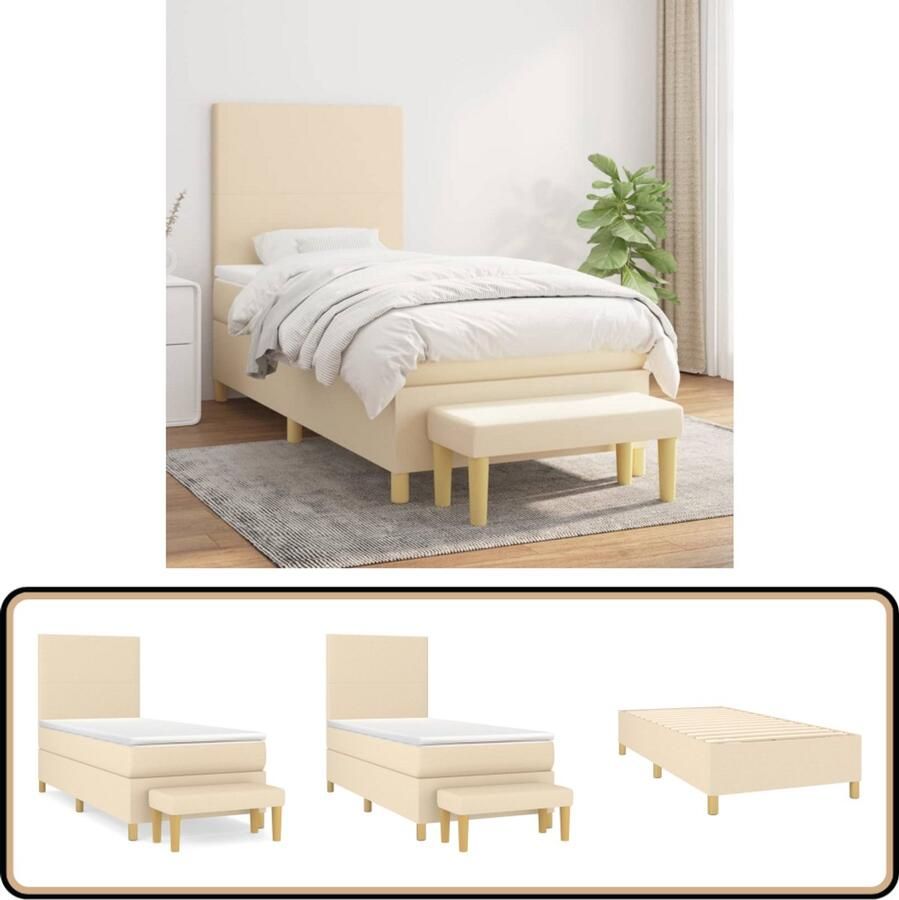VidaXL Boxspring met Matras Stof crèmekleurig 80x200cm Boxspringbed Boxspring Slaapcomfort Creme Kleurtone Pocketed Veren Matras Bedstede Bedroom Furniture