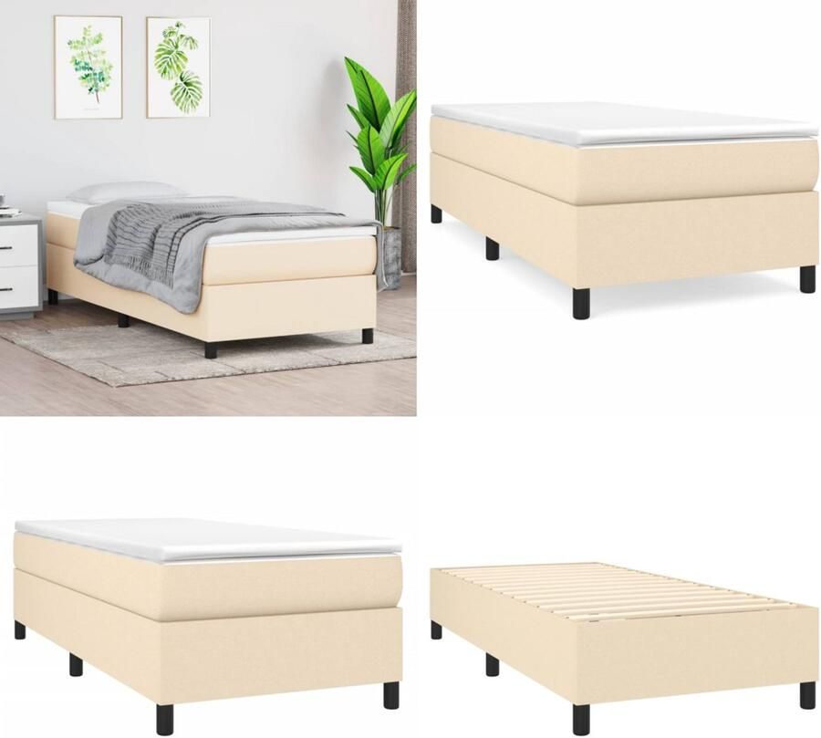 The Living Store Boxspringbed Bedframe 193 x 90 x 35 cm Bedmatras 90 x 190 x 20 cm Bedtopmatras 90 x 190 x 5 cm Boxspringbed Boxspring Bed Tweepersoonsbed Creme Kleur - Foto 3