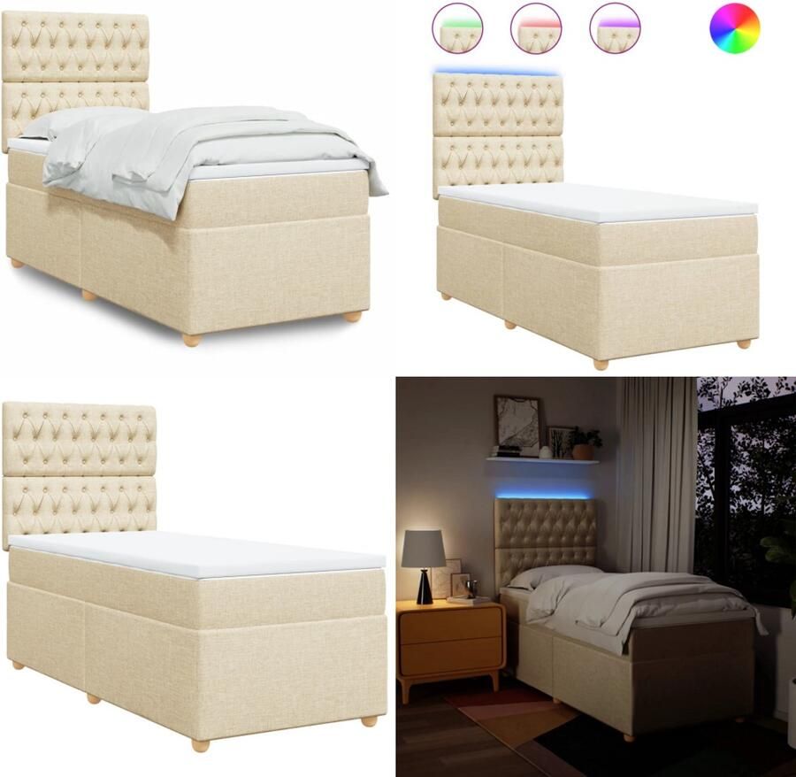 VidaXL Boxspring met matras stof crèmekleurig 90x190 cm Boxspringbed Boxspringbedden Boxspring Bed