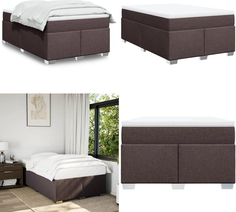 VidaXL Boxspring met matras stof donkerbruin 120x190 cm Boxspringbed Boxspringbedden Boxspring Bed