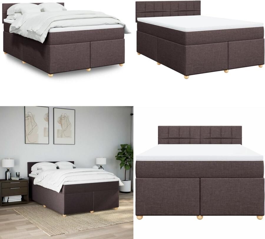 VidaXL Boxspring met matras stof donkerbruin 160x200 cm Boxspringbed Boxspringbedden Boxspring Bed